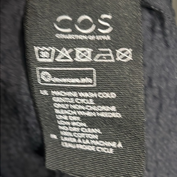 COS Tricot Crepe Puff Sleeve Pocket Shift Dress Navy Textured Knee Length Small - Picture 7 of 8